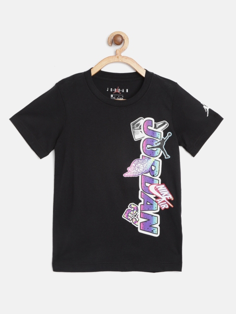 

Jordan Boys Black Pure Cotton Brand Logo Sticker Attack Round Neck Pure Cotton T-shirt