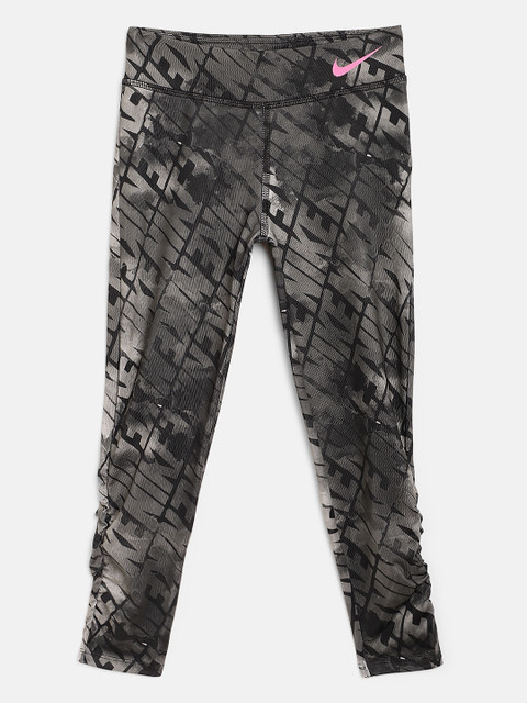 

Nike Girls Black & Grey Dri-FIT Watercolor Brand Logo Print Ruched Tights
