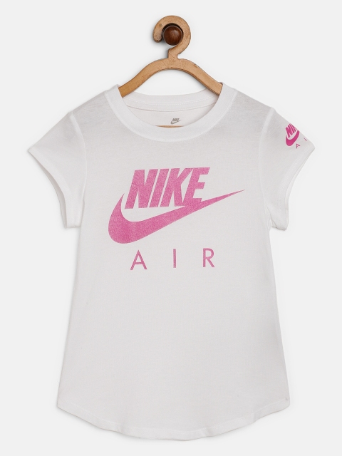 

Nike Girls White Pink Futura Air Brand Logo Print Round Neck Pure Cotton T-shirt