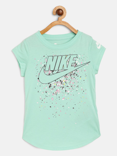 

Nike Girls Mint Green Futura Regrind Brand Logo Print Round Neck Pure Cotton Scoop Pure Cotton T-shirt