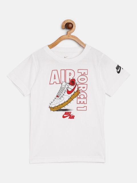 

Nike Boys White Red Pure Cotton Sneaker Print AF1 Connect The Dots Pure Cotton T-shirt