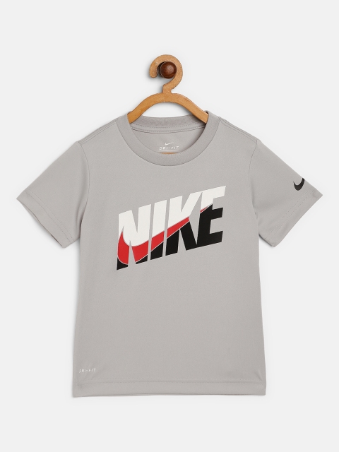 

Nike Boys Grey Brand Logo Print HBR Performance Dri Fit Round Neck T-shirt