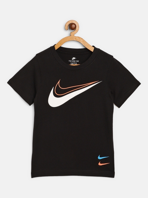 

Nike Boys Black Pure Cotton Brand Logo Print Swoosh Sport Style Pure Cotton T-shirt