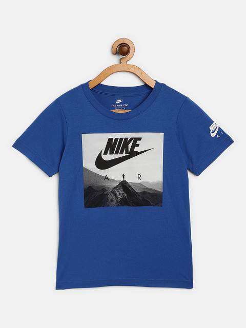 

Nike Boys Blue Pure Cotton Brand Logo Printed Futura Air View Round Neck Pure Cotton T-shirt