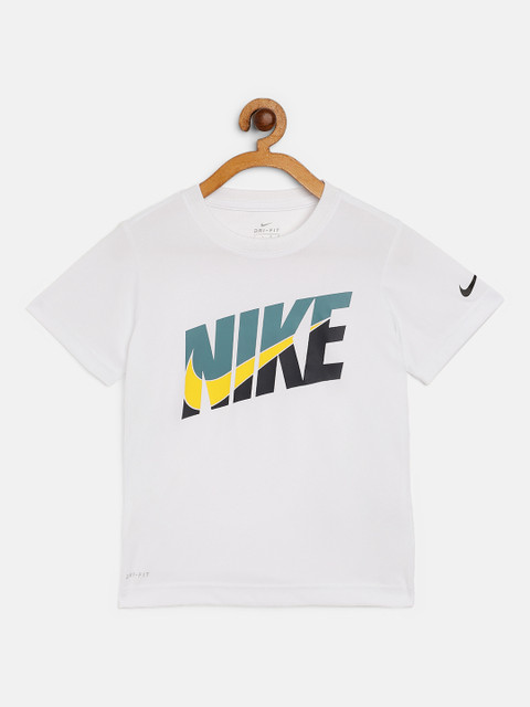 

Nike Boys White Brand Logo Print Dri-FIT HBR Performance T-Shirt