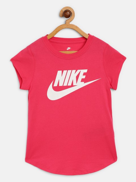 

Nike Girls Pink Pure Cotton Brand Logo Print Futura Round Neck T-shirt