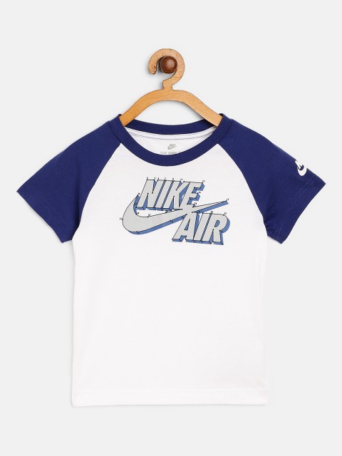 

Nike Boys White Navy Blue Pure Cotton Brand Logo Futura Connect Dots Round Neck Pure Cotton T-shirt