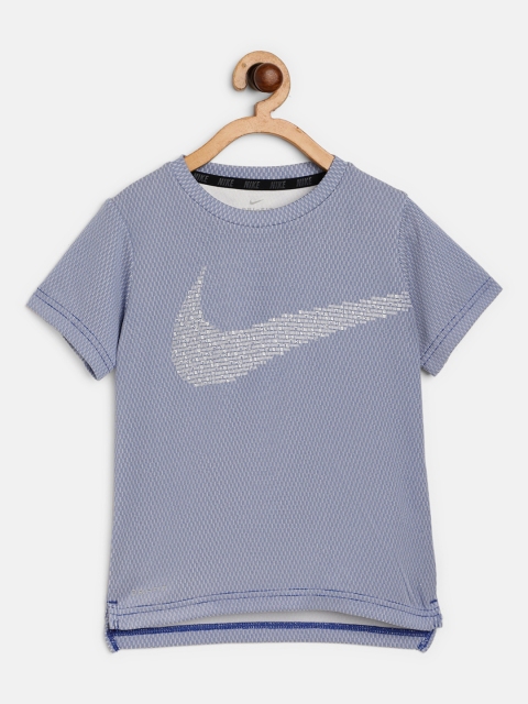 

Nike Boys Blue & White Self Design Statement Performance Dri Fit Round Neck T-shirt