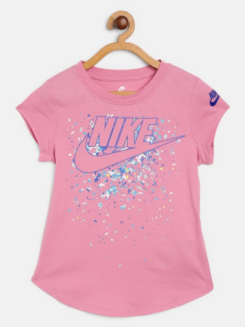 

Nike Girls Pink Futura Regrind Brand Logo Print Round Neck Pure Cotton Scoop Pure Cotton T-shirt