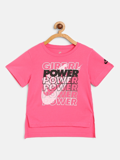 

Nike Girls Pink & Black Girl Power Print Round Neck High Low T-shirt