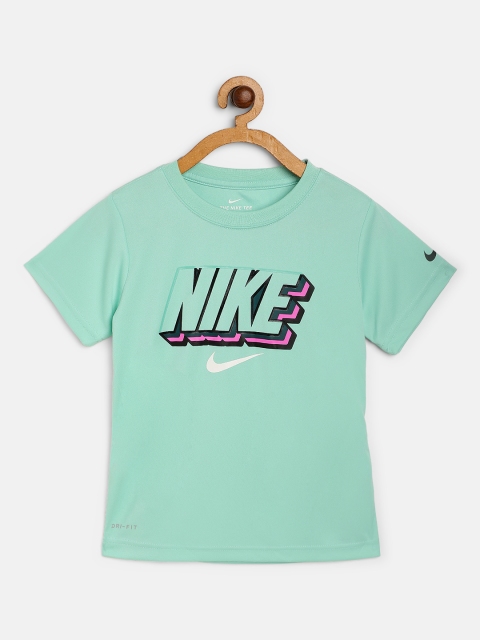 

Nike Boys Sea Green Brand Logo Print Dri-FIT Block Knockout T-Shirt