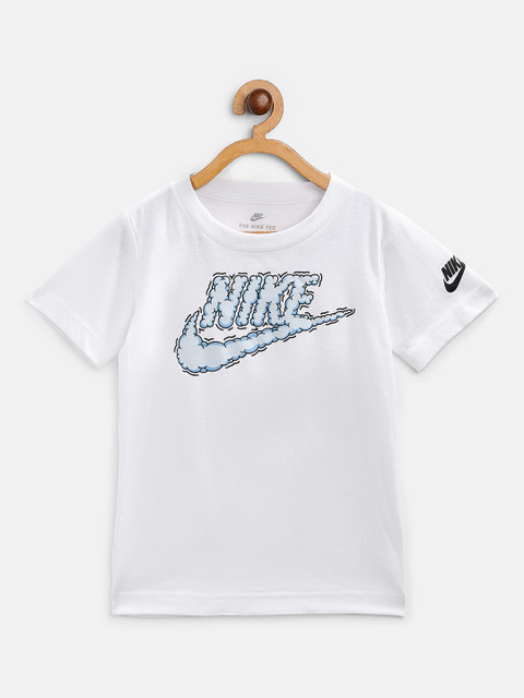

Nike Boys White Pure Cotton Brand Logo Print Futura Clouds Round Neck Pure Cotton T-shirt