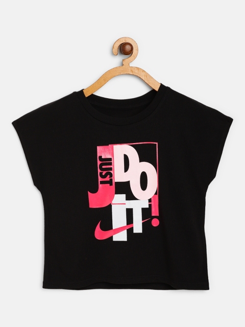 

Nike Girls Black JDI Toss Just Do It Print Round Neck Boxy T-shirt