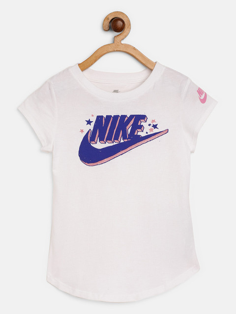 

Nike Girls White Blue Futura Marker Brand Logo Round Neck Pure Cotton Scoop Pure Cotton T-shirt