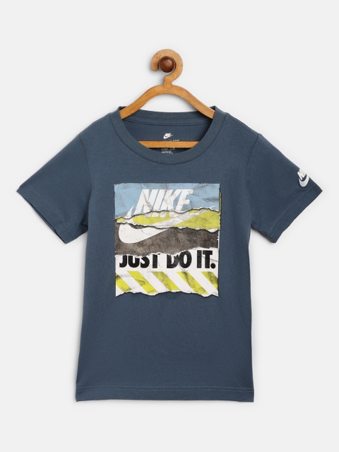 

Nike Boys Navy Blue Shoebox Tears Print Round Neck Pure Cotton T-shirt