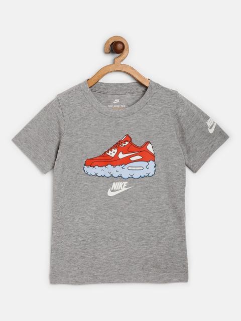 

Nike Boys Grey Melange Graphic Print Airmax Clouds Round Neck T-shirt