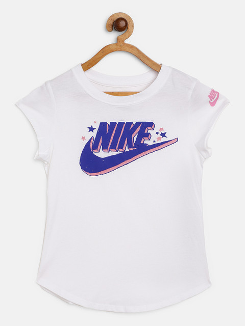 

Nike Girls White Blue Futura Marker Brand Logo Round Neck Pure Cotton Scoop Pure Cotton T-shirt
