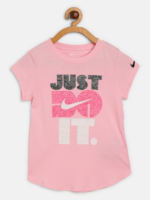 

Nike Girls Pink Pure Cotton Just Do It Print Faux Heather Round Neck T-shirt