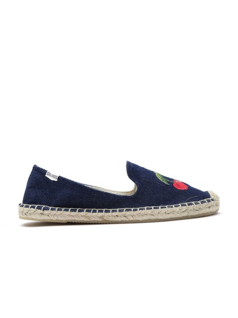 

Soludos Women Navy Embroidered Denim Espadrilles, Navy blue