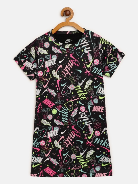 

Nike Girls Black & Pink Brand Logo Print NSW Drapey Jersey T-Shirt Dress