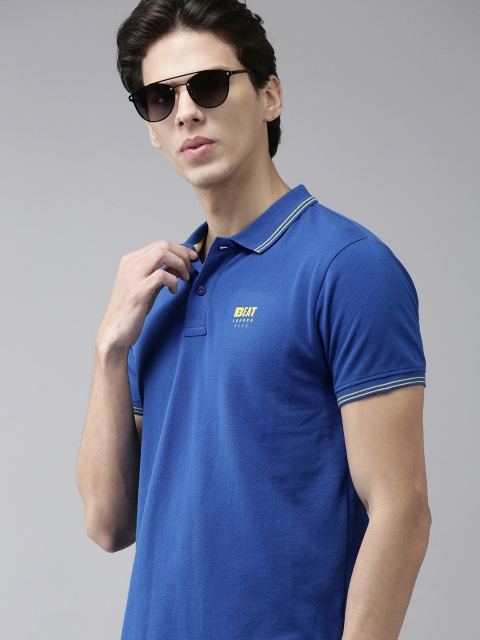 

BEAT LONDON by PEPE JEANS Men Blue Solid Polo Collar T-shirt