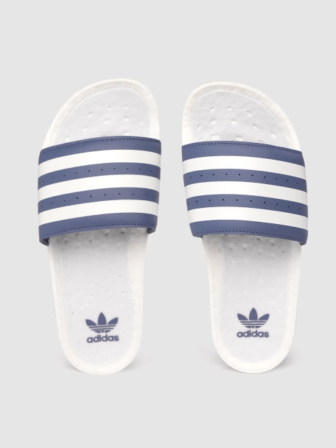 

ADIDAS Originals Men Navy Blue & White ADILETTE BOOST Striped Sliders