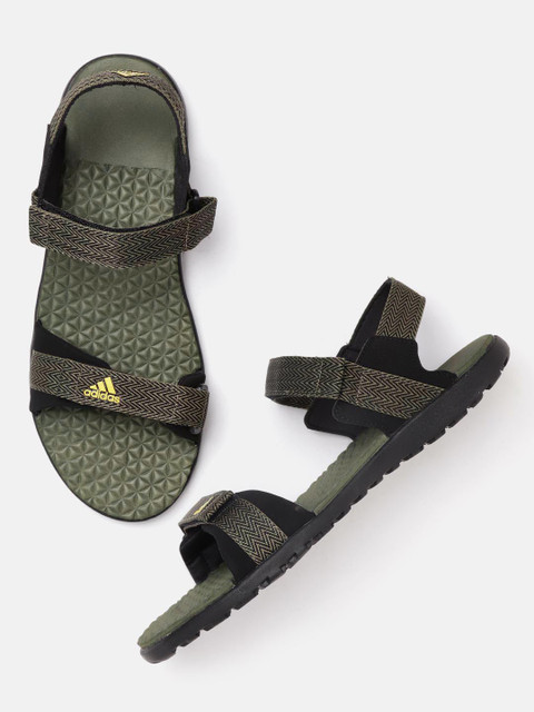 

ADIDAS Men Olive Green & Black Chevron Patterned Elevate 2018 Sports Sandals