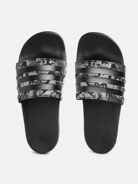 

ADIDAS Men Black & Grey Striped Adilette CF Ultra Mono Sliders