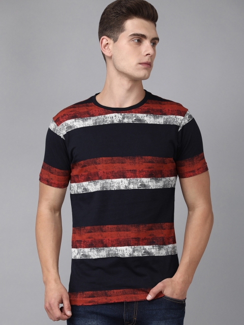 

BEAT LONDON by PEPE JEANS Men Red & Navy Blue Striped Pure Cotton T-shirt