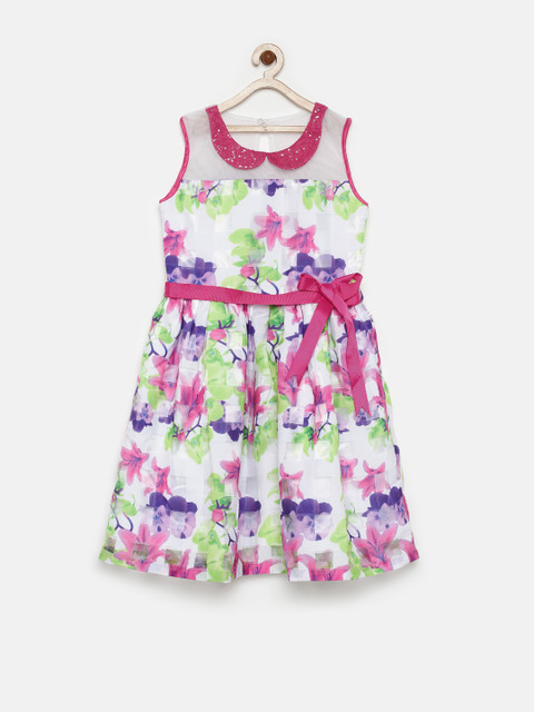 

Peppermint Girls White & Pink Floral Print Fit & Flare Dress