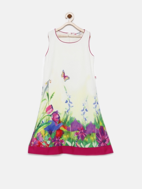 

Peppermint Girls Off-White & Magenta A-Line Dress
