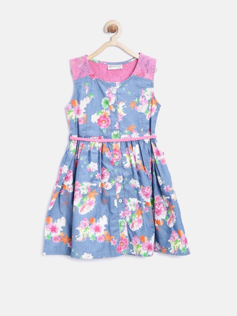 

Peppermint Girls Blue Floral Print Fit & Flare Dress