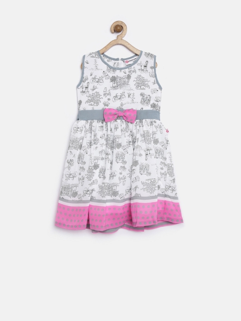 

Peppermint Girls White Polyester Printed Fit & Flare Dress