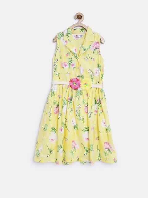 

Peppermint Girls Yellow Floral Print Fit & Flare Dress