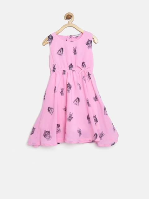 

Peppermint Girls Pink Polyester Cat Print Fit & Flare Dress