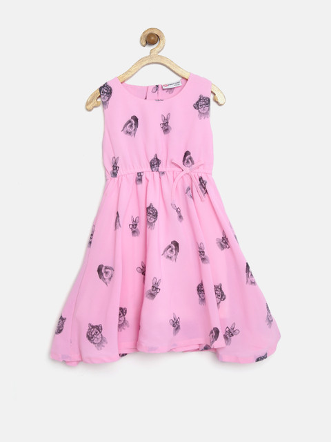 

Peppermint Girls Pink Polyester Cat Print Fit & Flare Dress