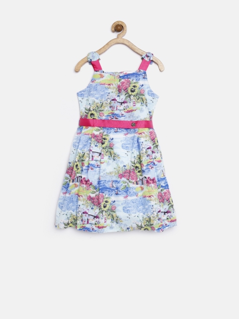 

Peppermint Girls Blue Landscape Print Fit & Flare Dress