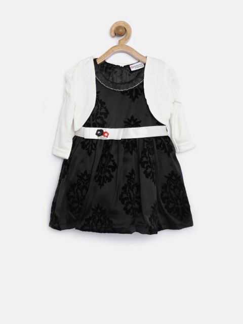 

Peppermint Girls Black Polyester Embossed Fit & Flare Dress with Shrug