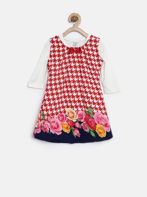 

Peppermint Girls Red & Off-White Houndstooth Print Dress with Top