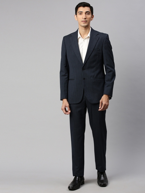 

Raymond Men Navy Blue Striped Single-Breasted Formal Suit