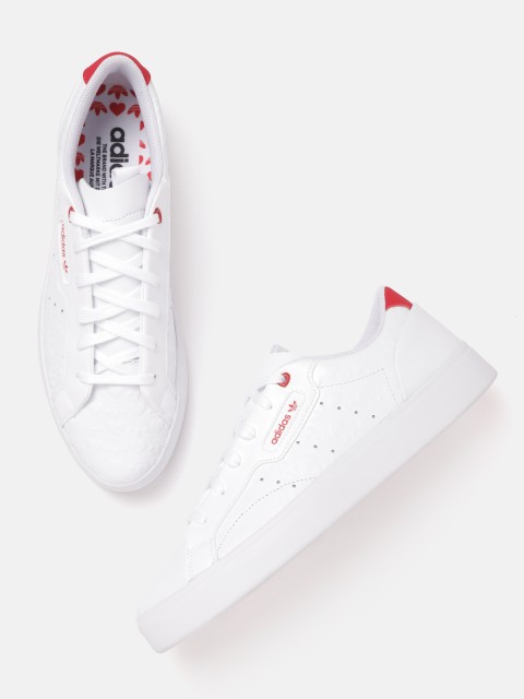 

ADIDAS Originals Women White Brand Logo Embossed Perforated Leather Sleek Sneakers