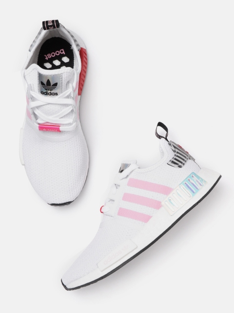 

ADIDAS Originals Women White & Pink Woven Design Knitted NMD R1 Sneakers