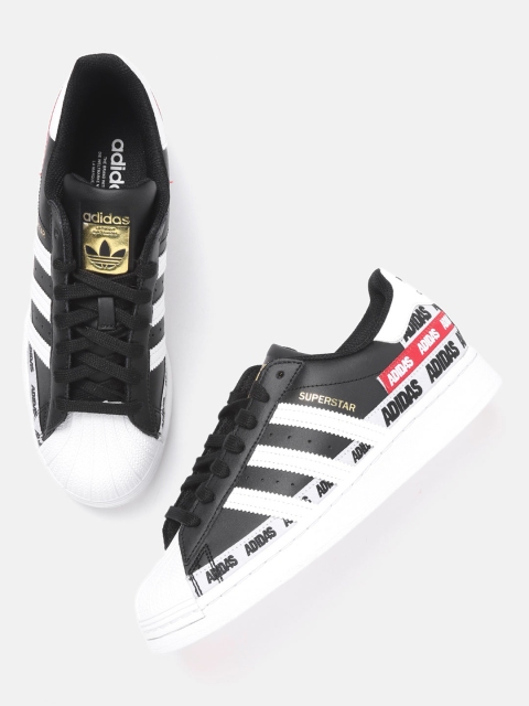 

ADIDAS Originals Men Black & White Perforated Leather Excluding Trims Superstar Sneakers