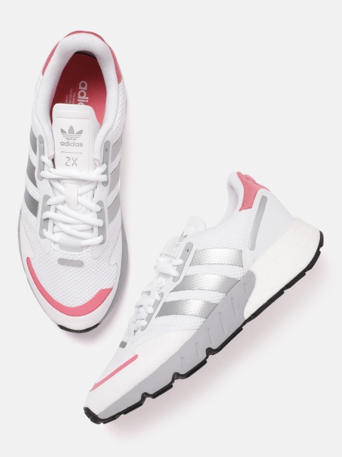 

ADIDAS Originals Women White & Silver-Toned Woven Design ZX 1K New Boost Entry Sneakers