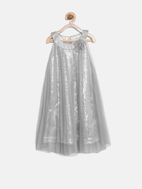 

Peppermint Girls Grey Sequinned Net A-Line Dress