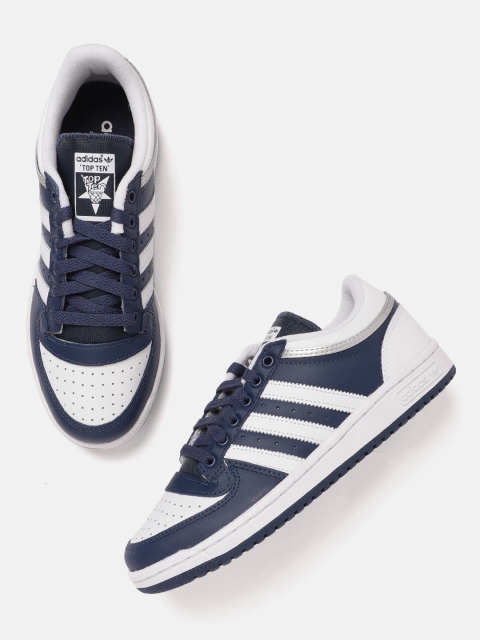 

ADIDAS Originals Men Navy Blue & White Top Ten Low RB Striped Sneakers