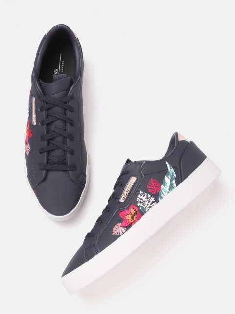

ADIDAS Originals Women Navy Blue & Pink Floral Print Leather Sleek Sneakers