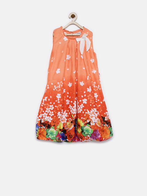 

Peppermint Girls Orange Printed Balloon Dress