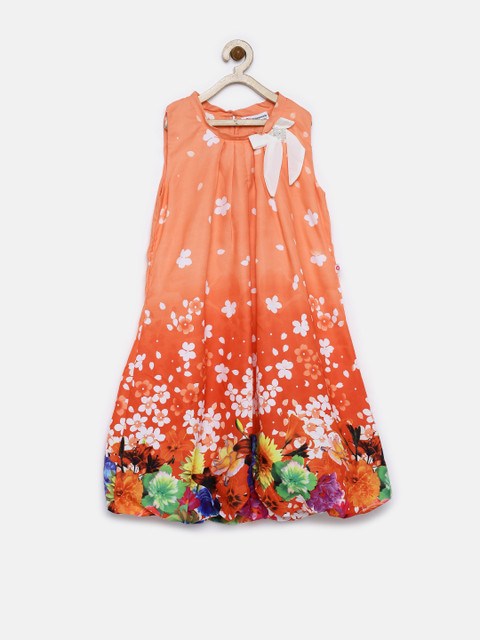 

Peppermint Girls Orange Printed Balloon Dress