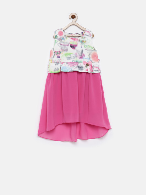 

Peppermint Girls White & Pink Printed Fit & Flare Dress